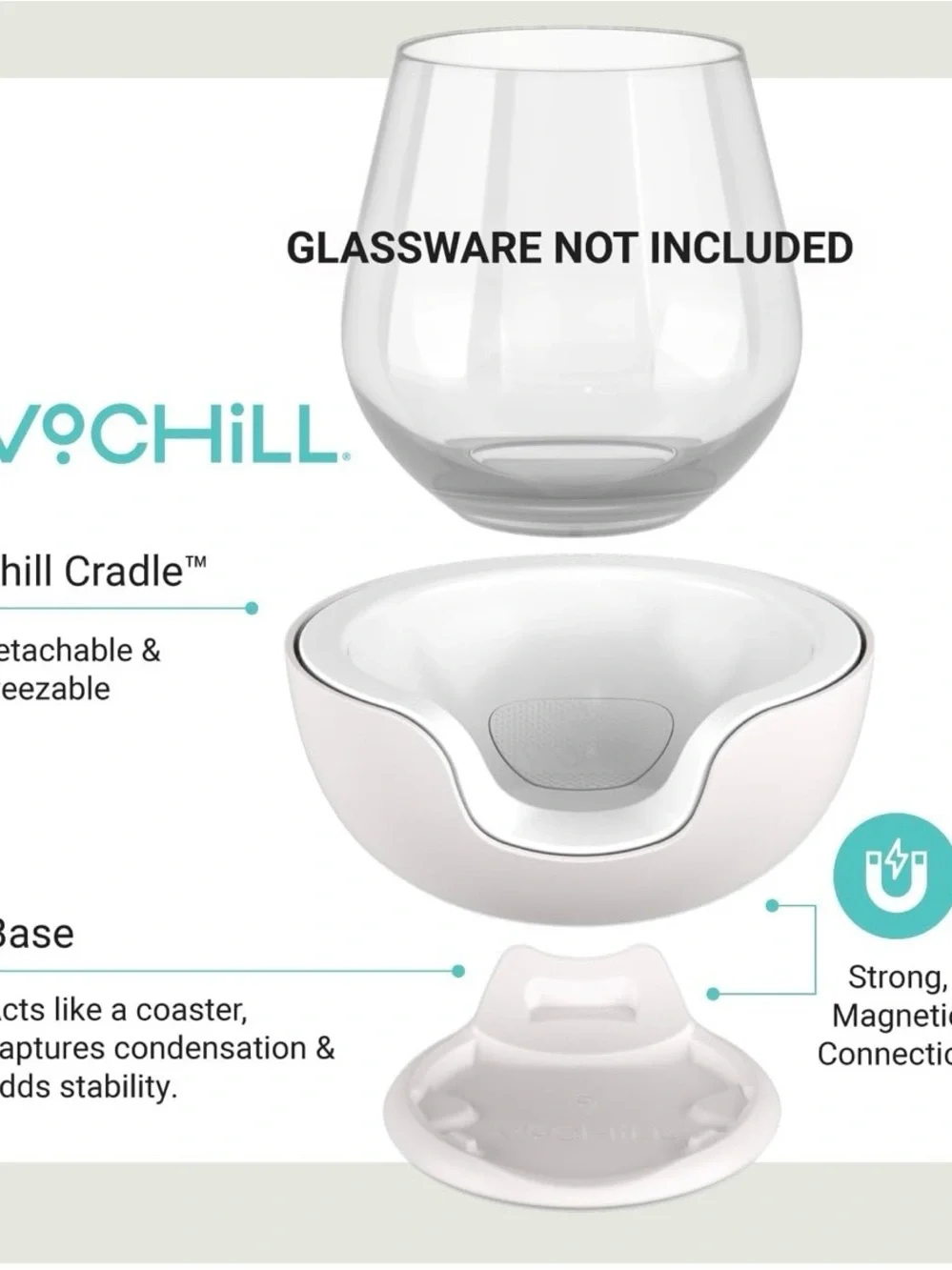 Vochill Quartz Stemless Wine Chiller - White